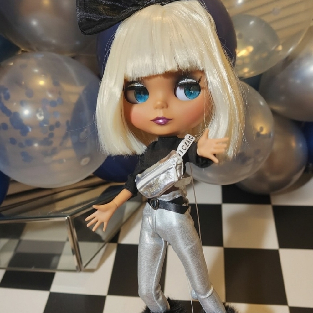 Chic Silver and Black Doll with Blue Eyes